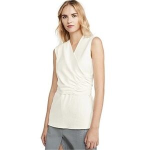 Tibi Women's White Shirred Flap Sleeveless V Neck Top Sz XS Office Career Preppy